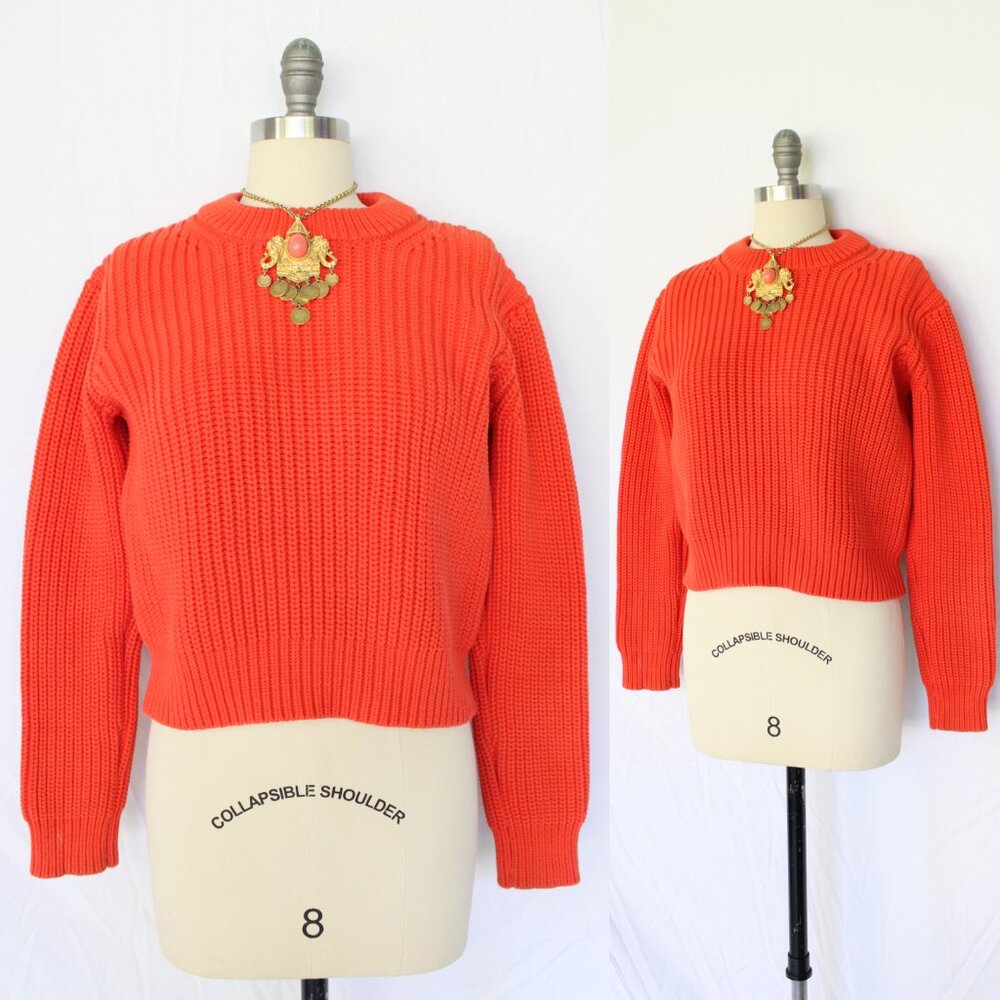 T by Alexander Wang Chunky Knit orange Crewneck dress Sweater jumper cotton